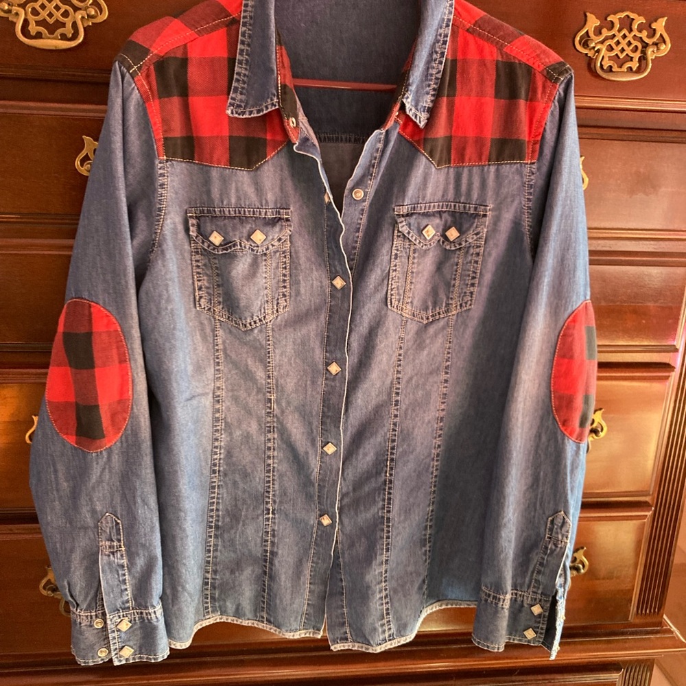 Plaid Denim Button Down Shirt